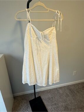 White Eyelet Tie-Strap Mini Dress